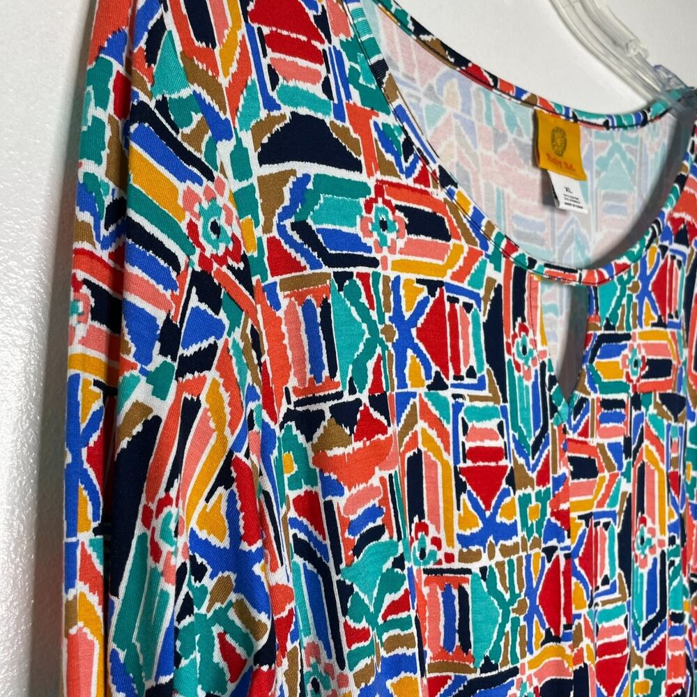 Ruby Rd Abstract Tie Front Top XL Multicolor Geom… - image 2